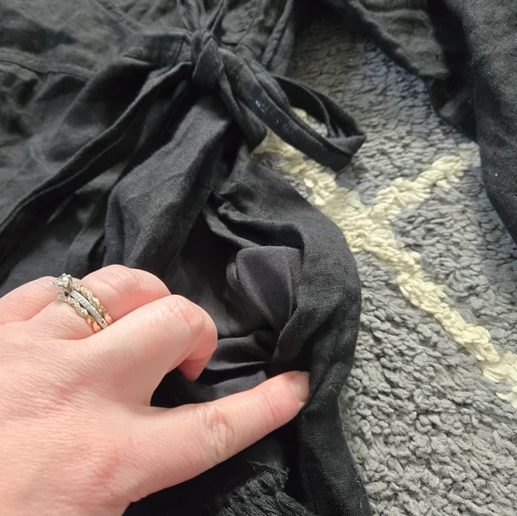 FREE PEOPLE Black Linen Carino Mini Wrap Dress Small Petite - Picture 10 of 14